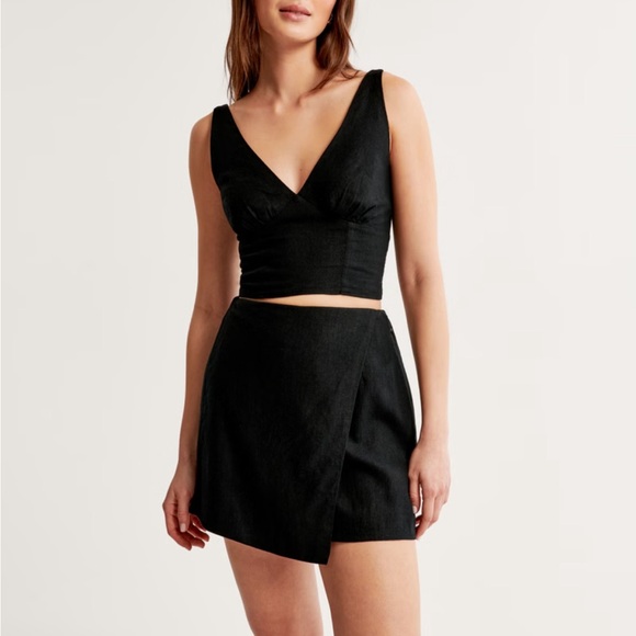 Abercrombie Linen Blend Wrap Mini Skirt, Black, XS, Like new - Picture 3 of 5